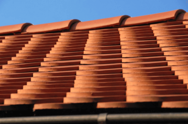 A freshly installed, clay tile roof