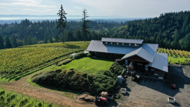 The J.K. Carriere Winery with a metal roof installed by Slate & Slate Roofing